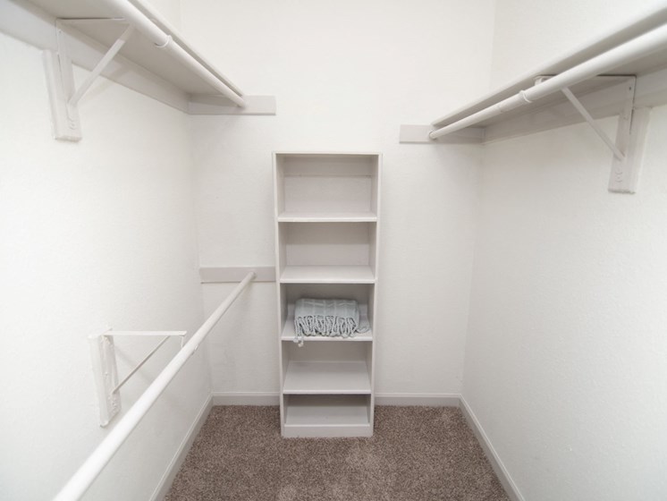 walk in closet with shelving units